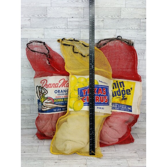 Vintage Lot of 3 Texas Oranges Lemons Mesh Bushel Bags Bag Fruit Donna Citrus - Picture 2 of 16